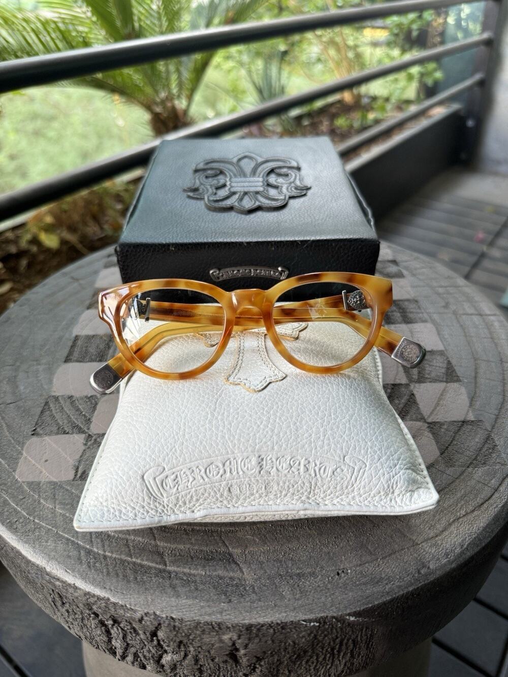 Chrome Hearts KAY GULLS Amber Tortoise Eyeglasses 47-20-146 Silver Hardware